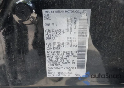 2014 Nissan Rogue Sl z USA, uszkodzony, nr VIN 5N1AT2MV7EC782781